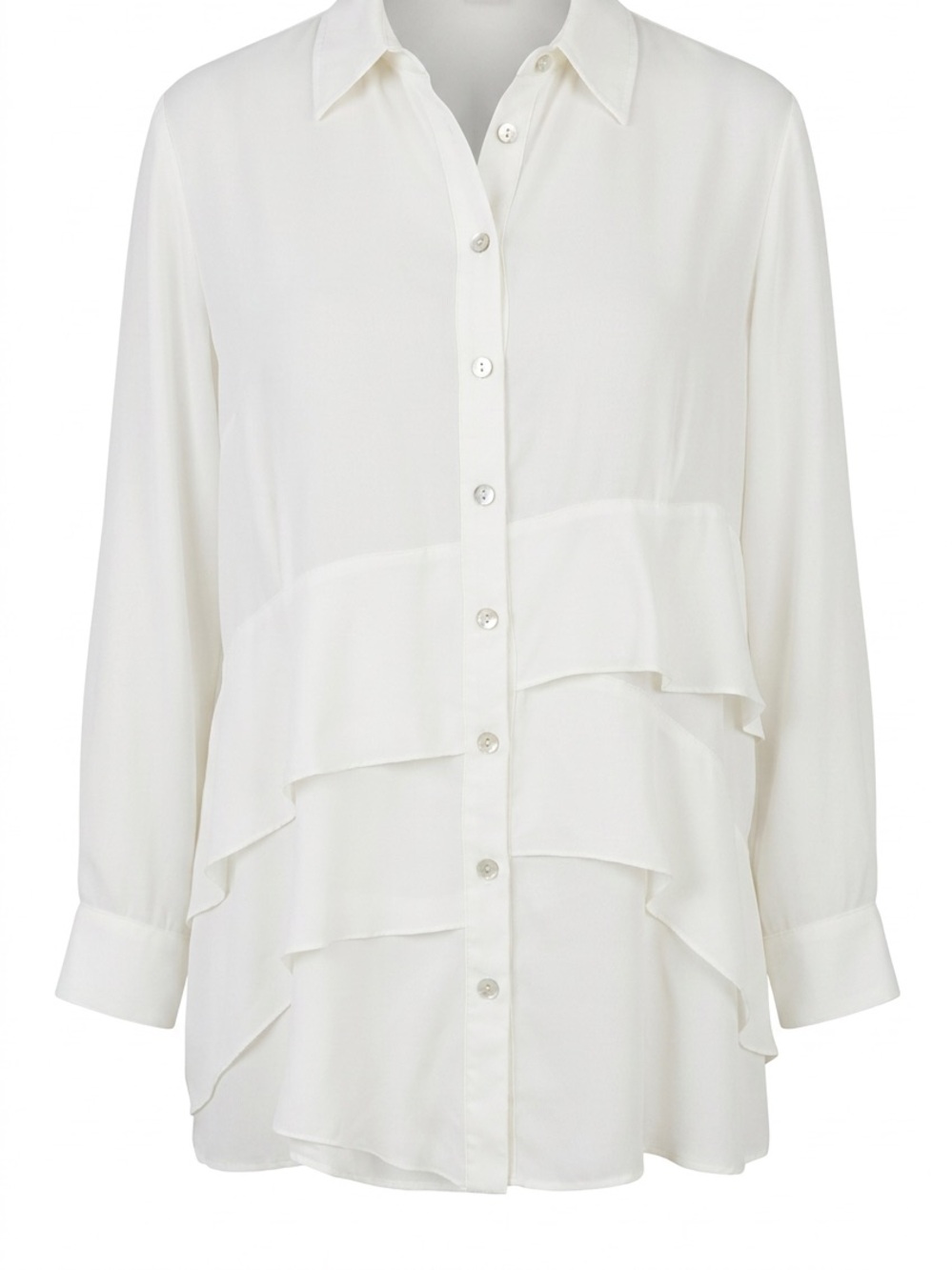 Finley Cream Ruffle-Tier Button-Down Shirt #182